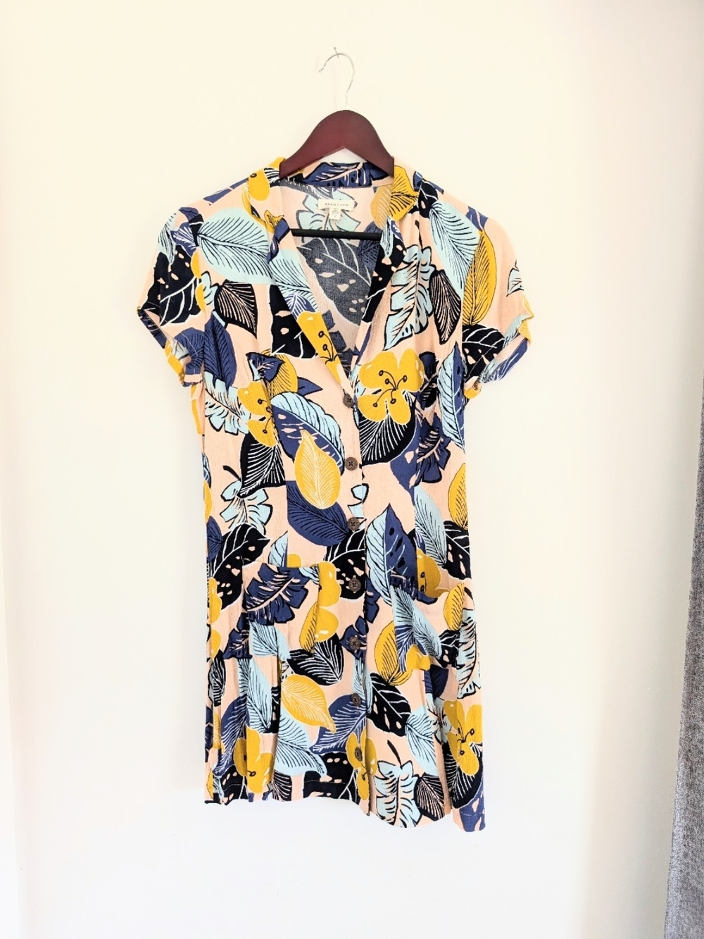 Silence & Noise Collared Tropical Floral Print Button Down Shirt Dress Medium